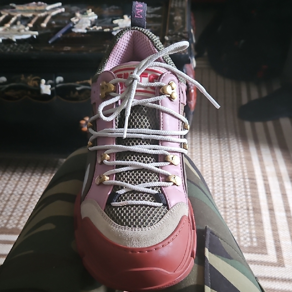 Pink and Brown Combat Boots with Sturdy Design